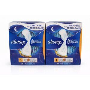 Always Infinity FlexFoam Overnight Pads Size 4 38 Ct Each Lot of 2 Unscented